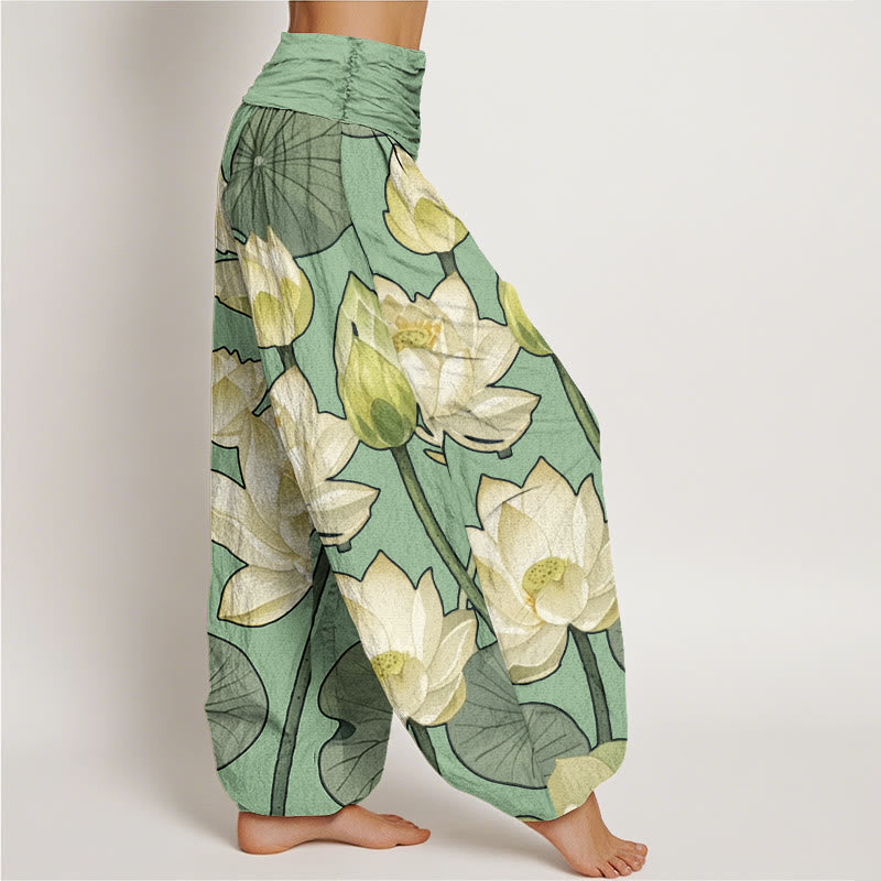 Buddha Stones Casual Lotus Flowers Pod Pattern Women's Elastic Waist Harem Pants - image 9