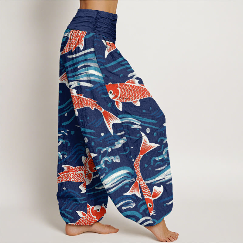 Buddha Stones Casual Wave Koi Pattern Women's Elastic Waist Harem Pants - image 2