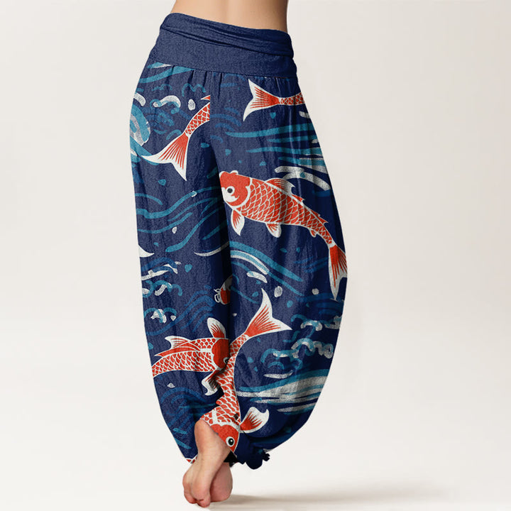 Buddha Stones Casual Wave Koi Pattern Women's Elastic Waist Harem Pants - image 3