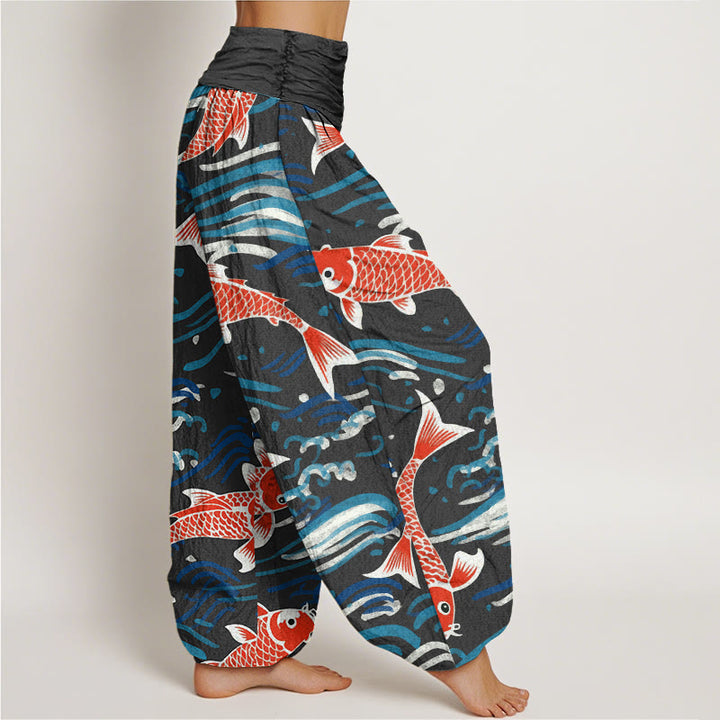 Buddha Stones Casual Wave Koi Pattern Women's Elastic Waist Harem Pants - image 6