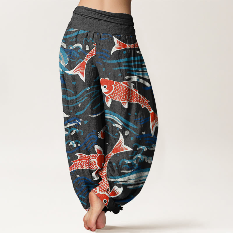 Buddha Stones Casual Wave Koi Pattern Women's Elastic Waist Harem Pants - image 7