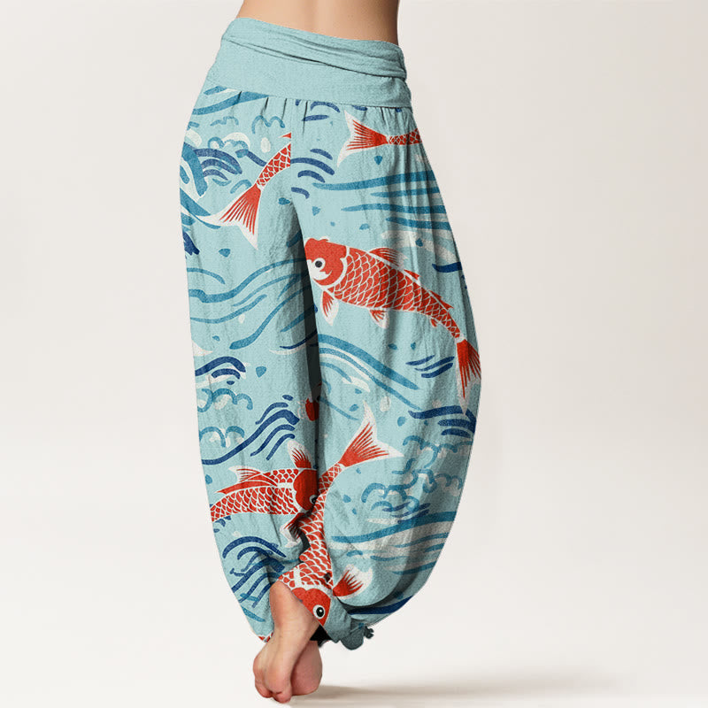 Buddha Stones Casual Wave Koi Pattern Women's Elastic Waist Harem Pants - image 10