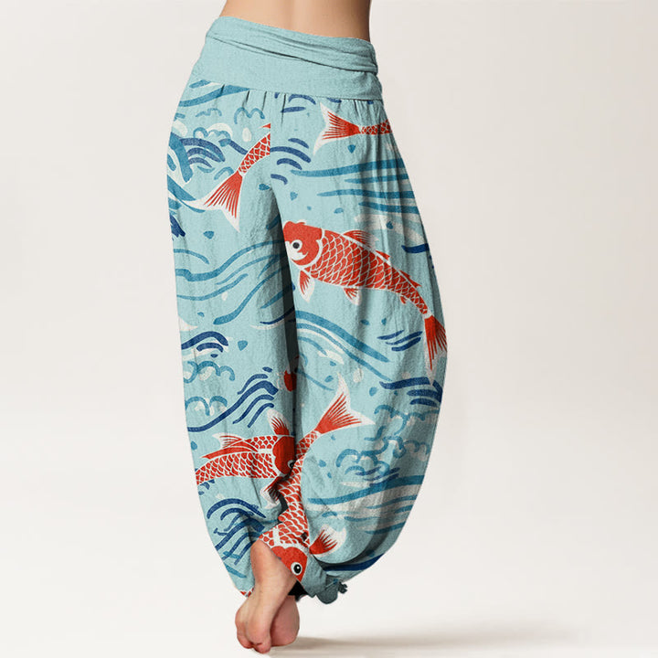 Buddha Stones Casual Wave Koi Pattern Women's Elastic Waist Harem Pants - image 10