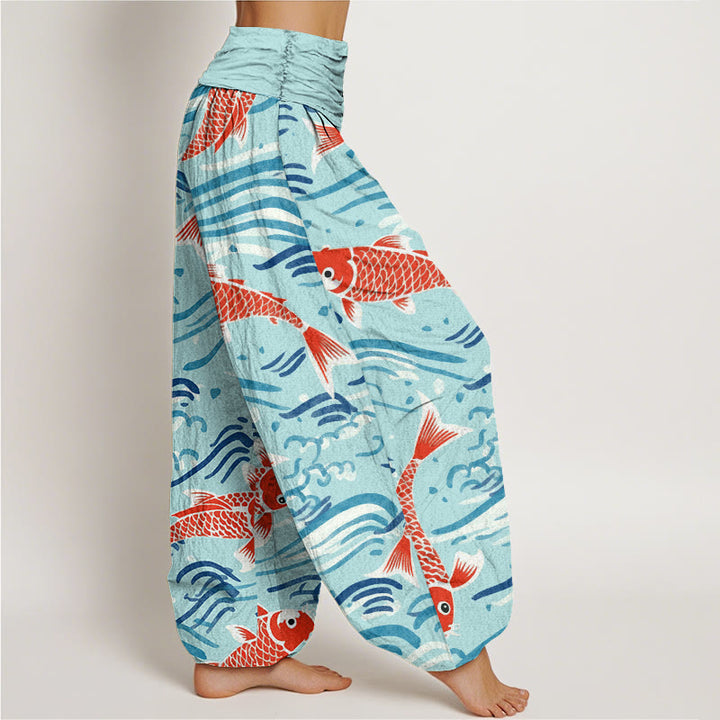 Buddha Stones Casual Wave Koi Pattern Women's Elastic Waist Harem Pants - image 9