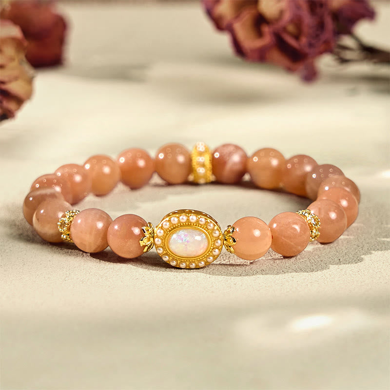 Buddha Stones Natural Peach Moonstone Adjustable Soothing Bracelet