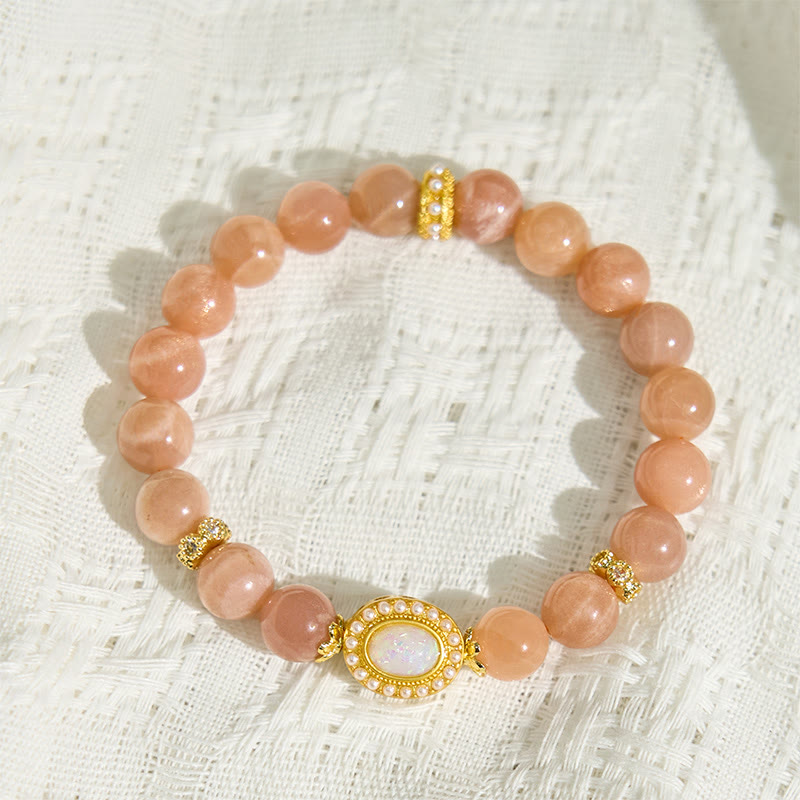 Buddha Stones Natural Peach Moonstone Adjustable Soothing Bracelet