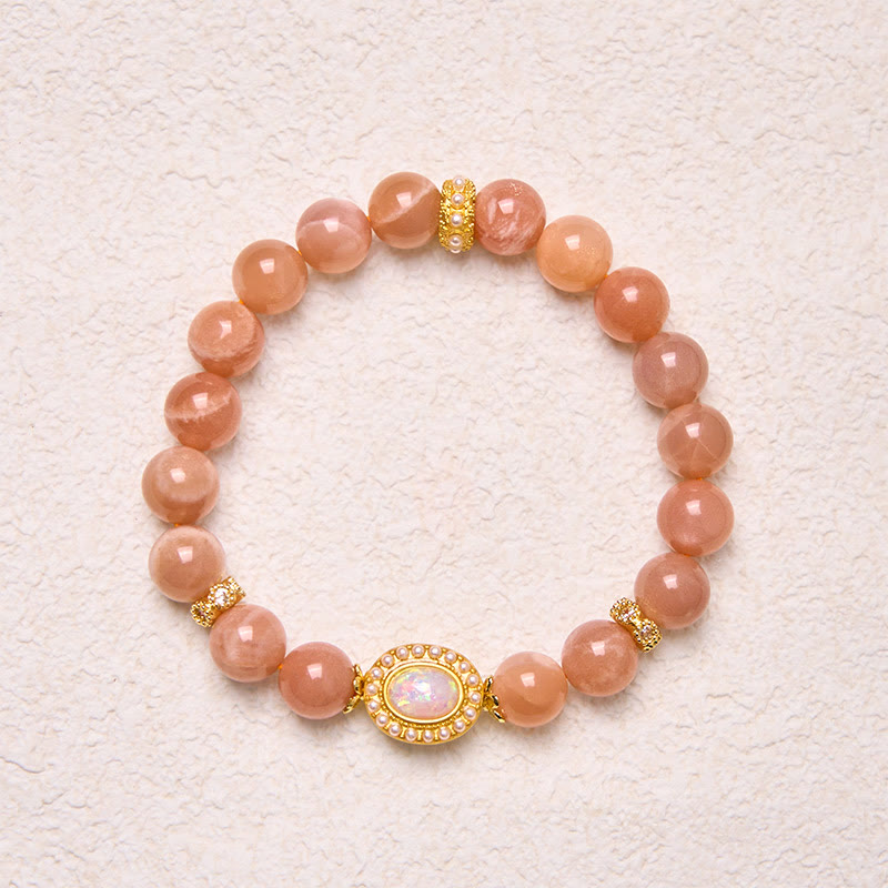 Buddha Stones Natural Peach Moonstone Adjustable Soothing Bracelet