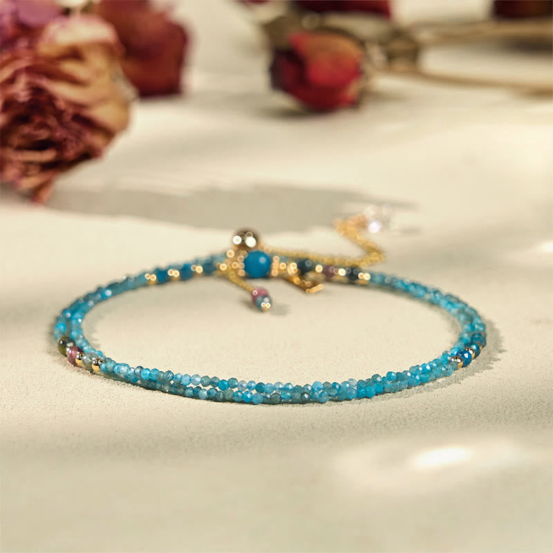 Buddha Stone 3mm Natural Apatite Ultra-thin Beads 14k Gold Plated Copper Creativity Triple Wrap Bracelet