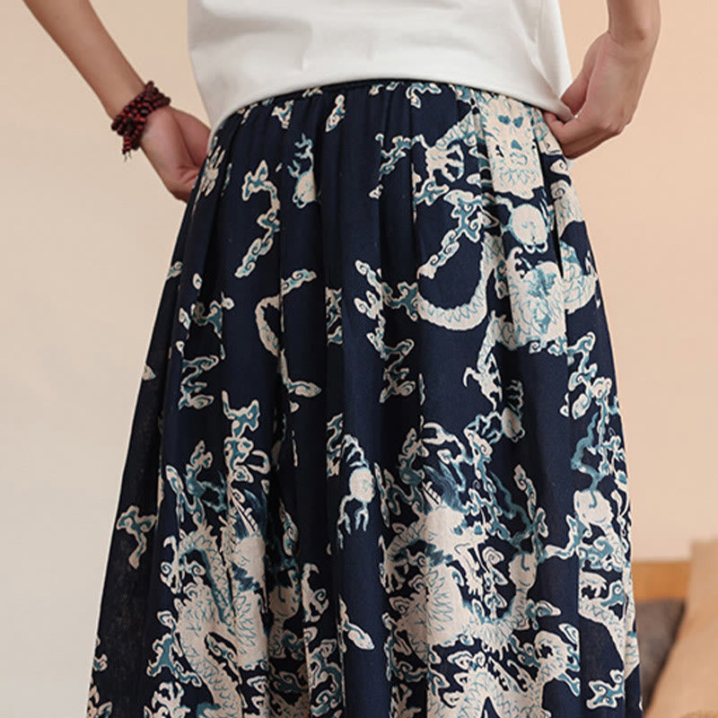 Buddha Stones Dragon Print Cotton Men's Harem Ankle-Length Pants With Pockets - image 8