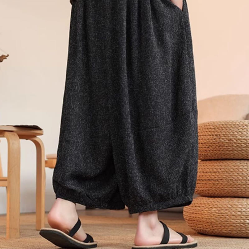 Buddha Stones Summer Characters Embroidery Drawstring Men's Cropped Ankle-Length Harem Pants With Pockets - image 17