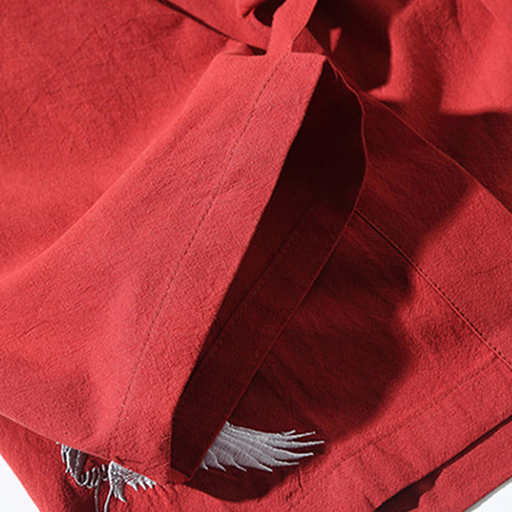 Buddha Stones Embroidery Flying White Cranes Cotton Linen Open Front Jacket Men's Kimono - image 11