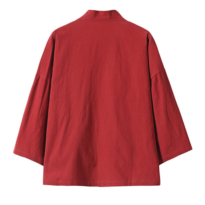 Buddha Stones Embroidery Flying White Cranes Cotton Linen Open Front Jacket Men's Kimono - image 4