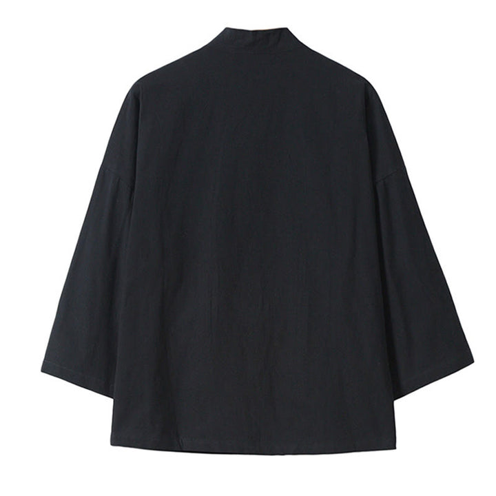 Buddha Stones Embroidery Flying White Cranes Cotton Linen Open Front Jacket Men's Kimono - image 14