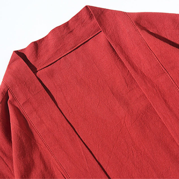 Buddha Stones Embroidery Flying White Cranes Cotton Linen Open Front Jacket Men's Kimono - image 4