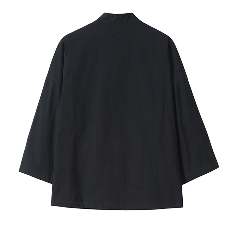 Buddha Stones Embroidery Flying White Cranes Cotton Linen Open Front Jacket Men's Kimono - image 15