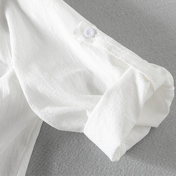 Buddha Stones Summer Solid Men's Buttons Half Sleeve Cotton Linen Shirt - image 12