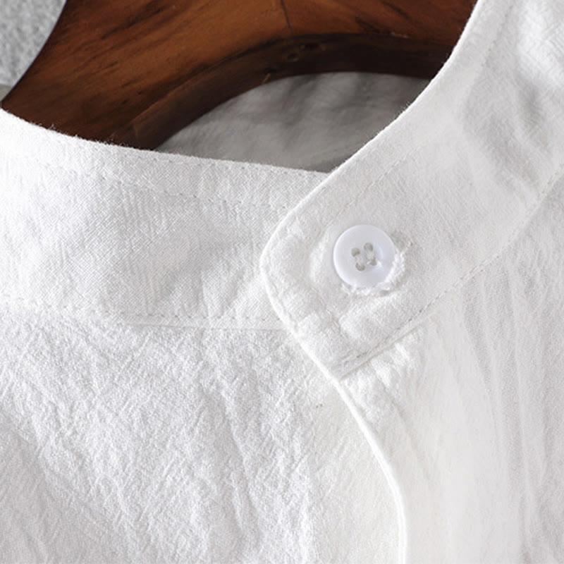 Buddha Stones Summer Solid Men's Buttons Half Sleeve Cotton Linen Shirt - image 7