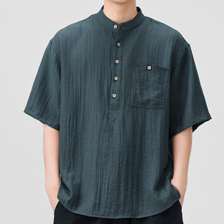 Buddha Stones Summer Plain Half Buttons Design Men's Half Sleeve Shirt - LightSlateGray - US/UK/AU44，EU54 (4XL) - image 0