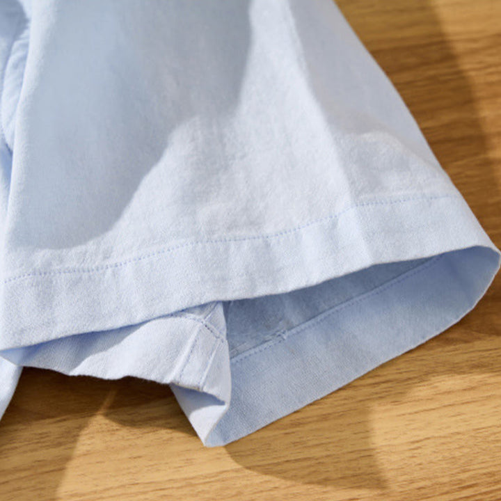 Buddha Stones Summer Solid Men's Half Button Short Sleeve Cotton Shirt - image 5