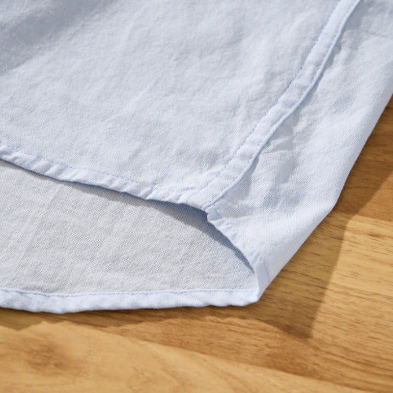 Buddha Stones Summer Solid Men's Half Button Short Sleeve Cotton Shirt - image 8