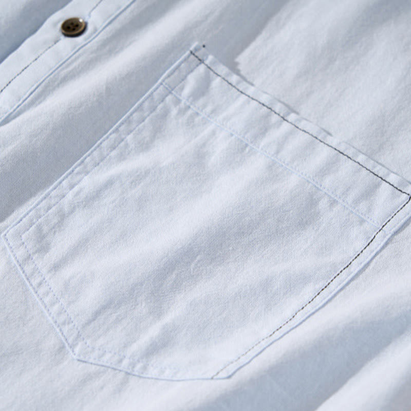 Buddha Stones Summer Solid Men's Half Button Short Sleeve Cotton Shirt - image 7