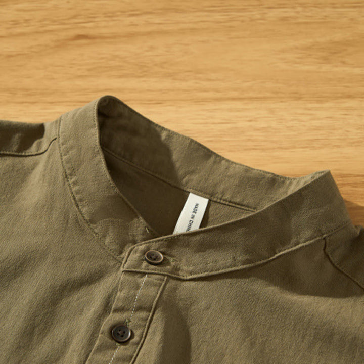 Buddha Stones Summer Solid Men's Half Button Short Sleeve Cotton Shirt - image 29