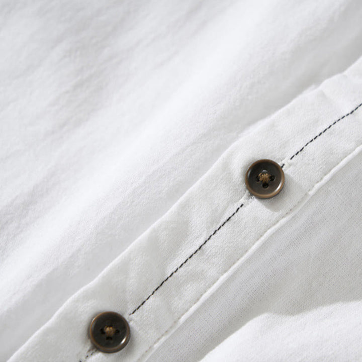 Buddha Stones Summer Solid Men's Half Button Short Sleeve Cotton Shirt - image 19