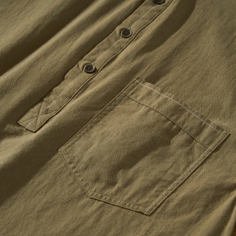 Buddha Stones Summer Solid Men's Half Button Short Sleeve Cotton Shirt - image 31