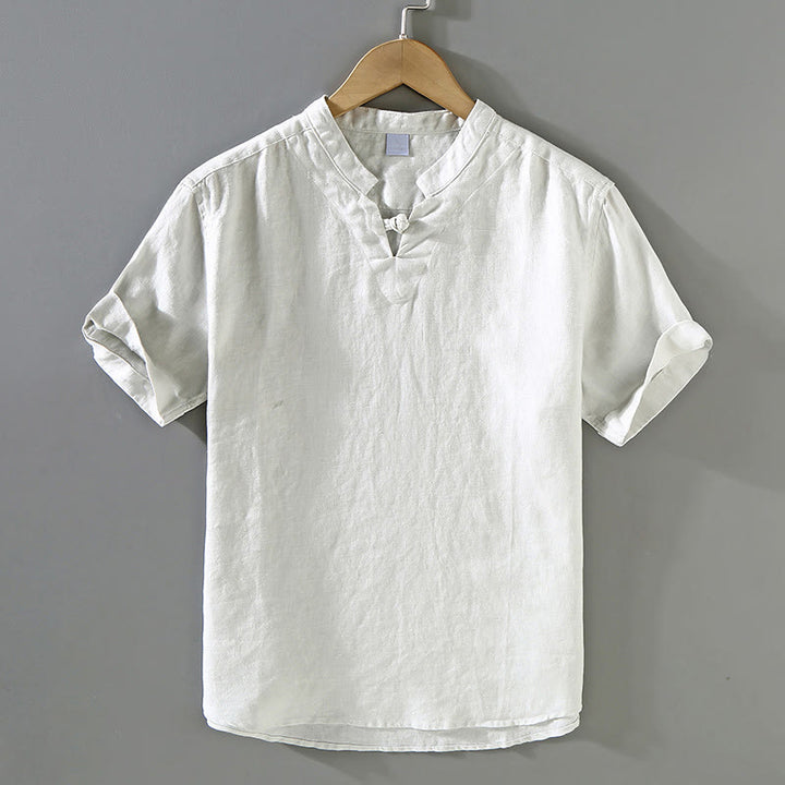 Buddha Stones Summer Solid Design Men's Short Sleeve Linen Shirt - LightGrey - US/UK/AU42，EU52 (3XL) - image 11