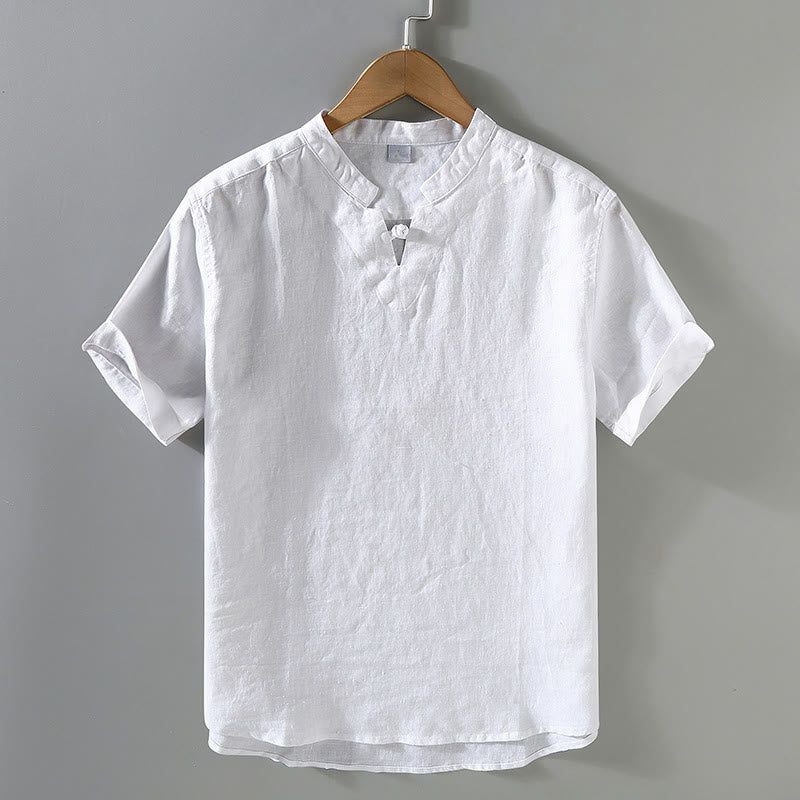 Buddha Stones Summer Solid Design Men's Short Sleeve Linen Shirt - White - US/UK/AU42，EU52 (3XL) - image 9
