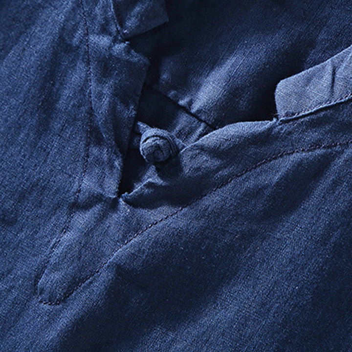 Buddha Stones Summer Solid Design Men's Short Sleeve Linen Shirt - image 3