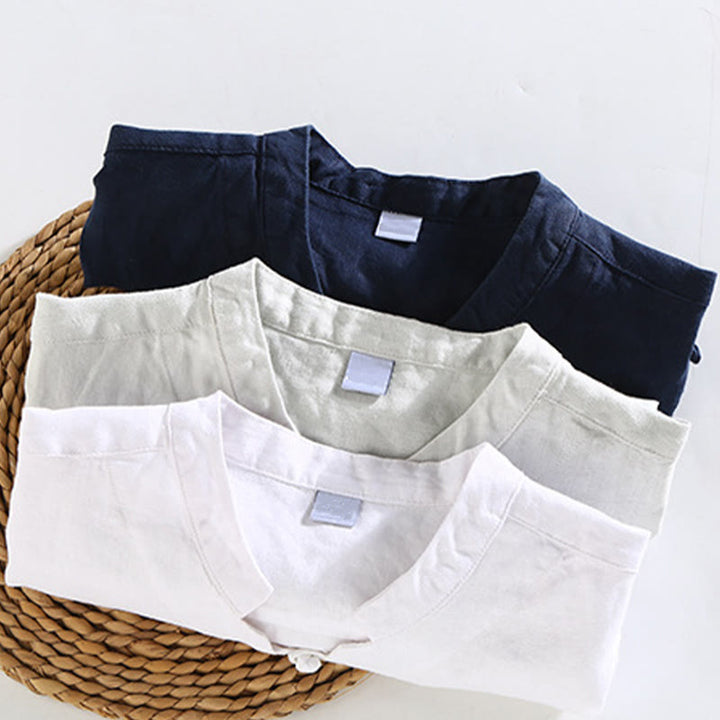 Buddha Stones Summer Solid Design Men's Short Sleeve Linen Shirt - image 12