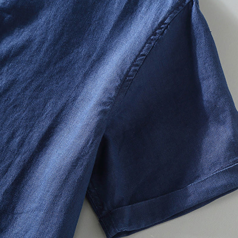 Buddha Stones Summer Solid Design Men's Short Sleeve Linen Shirt - image 5