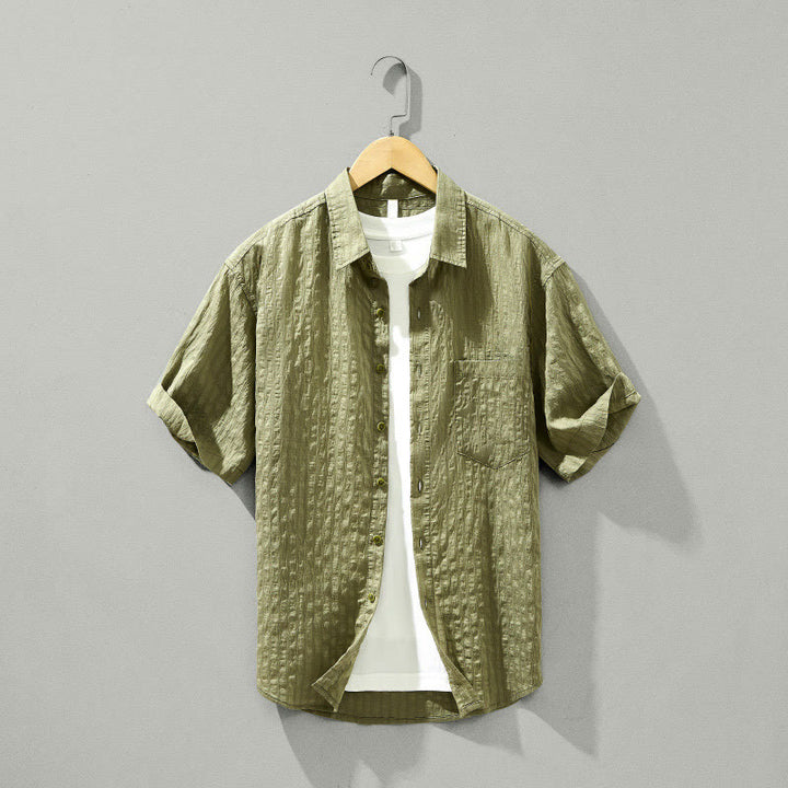 Buddha Stones Summer Solid Breathable Men's Buttons Short Sleeve Tencel Shirt - DarkKhaki - US/UK/AU42，EU52 (3XL) - image 0