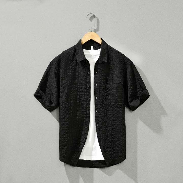 Buddha Stones Summer Solid Breathable Men's Buttons Short Sleeve Tencel Shirt - Black - US/UK/AU42，EU52 (3XL) - image 20