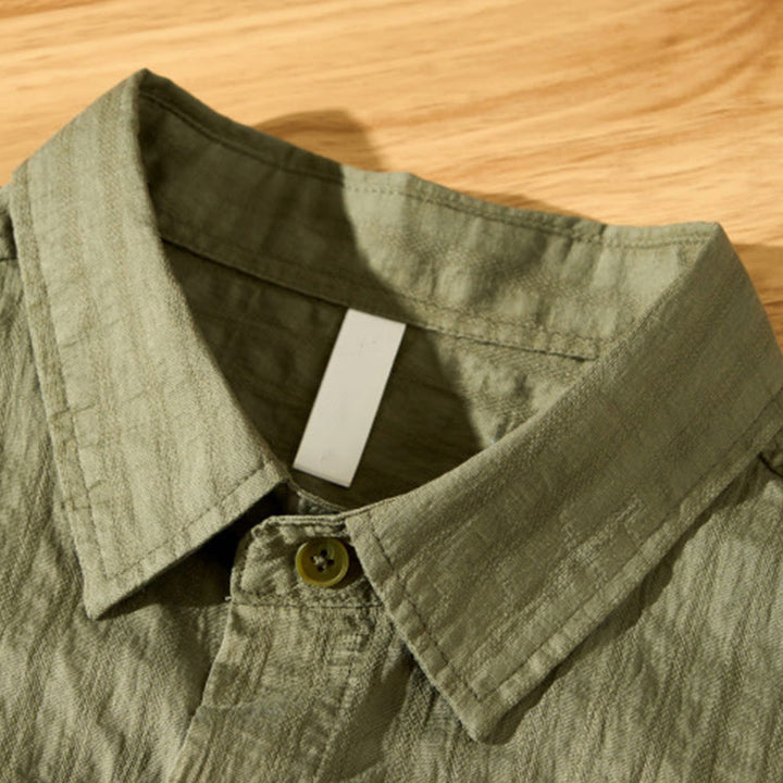 Buddha Stones Summer Solid Breathable Men's Buttons Short Sleeve Tencel Shirt - image 5