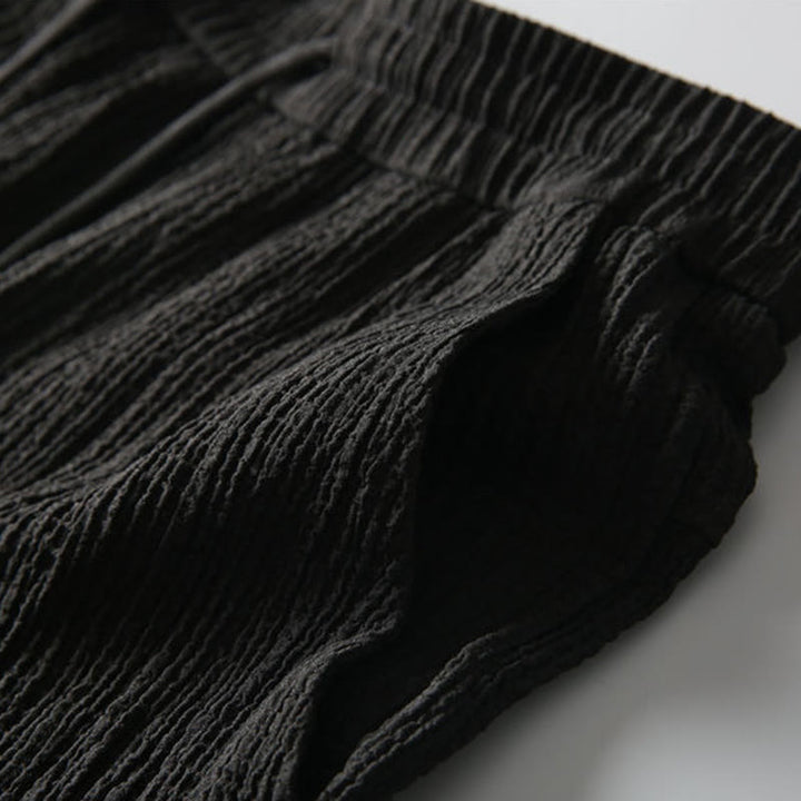 Buddha Stones 2Pcs Solid Color Wrinkle V-Neck Short Sleeve T-shirt Pants Clothing Men's Set - image 4