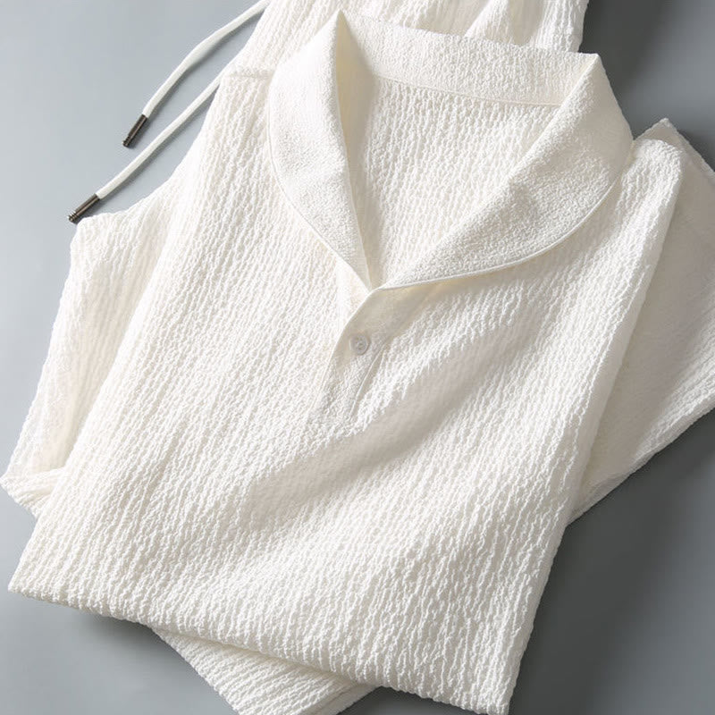 Buddha Stones 2Pcs Solid Color Wrinkle V-Neck Short Sleeve T-shirt Pants Clothing Men's Set - image 10