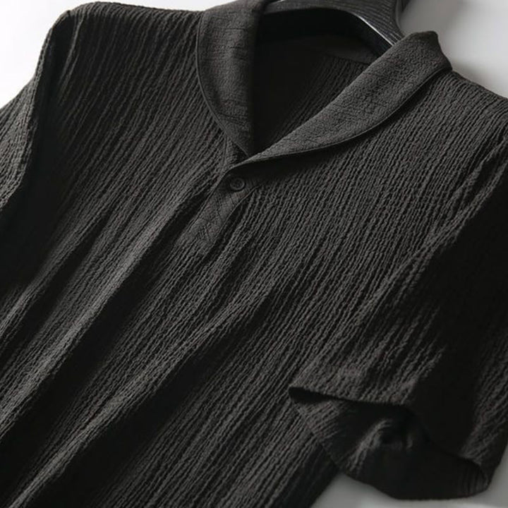 Buddha Stones 2Pcs Solid Color Wrinkle V-Neck Short Sleeve T-shirt Pants Clothing Men's Set - image 3