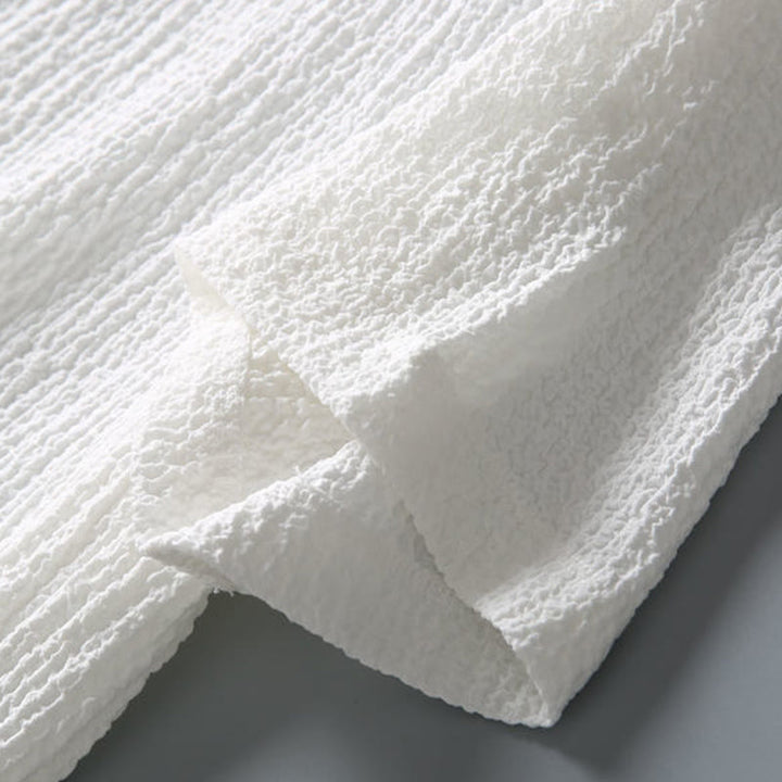 Buddha Stones 2Pcs Solid Color Wrinkle V-Neck Short Sleeve T-shirt Pants Clothing Men's Set - image 14