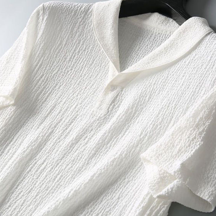 Buddha Stones 2Pcs Solid Color Wrinkle V-Neck Short Sleeve T-shirt Pants Clothing Men's Set - image 11