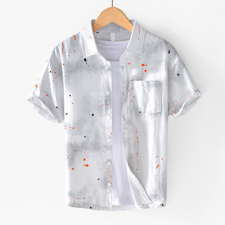 Buddha Stones Summer Ink Splashing Color Men's Button Short Sleeve Cotton Shirt - White - US/UK/AU40，EU50 (2XL) - image 10