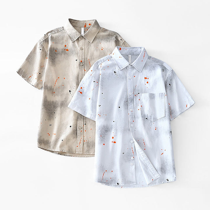 Buddha Stones Summer Ink Splashing Color Men's Button Short Sleeve Cotton Shirt - image 18