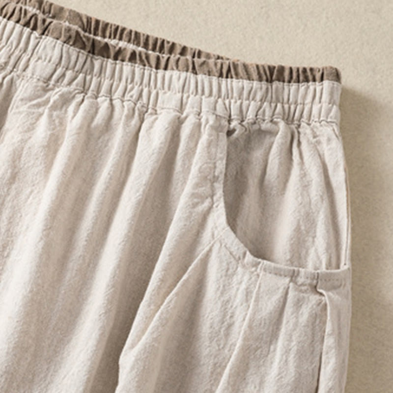 Buddha Stones Vintage Commute Solid Color Simple Design 7-8 Length High Waist Women's Harem Cotton Linen Pants With Pockets - image 2