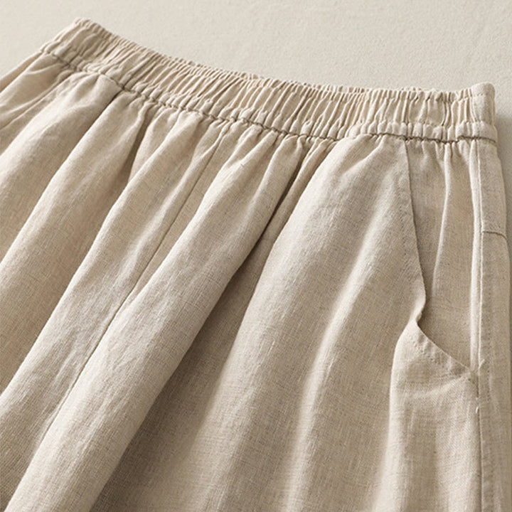 Buddha Stones Summer Daily Solid Color Elastic Waistband Design Women's Wide Leg Pants With Pockets - image 1