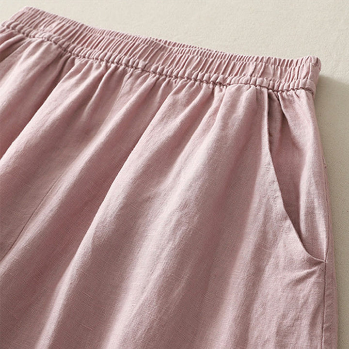 Buddha Stones Summer Daily Solid Color Elastic Waistband Design Women's Wide Leg Pants With Pockets - image 9