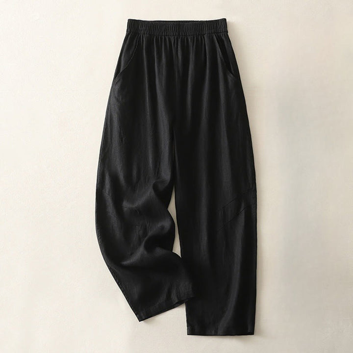 Buddha Stones Summer Daily Solid Color Elastic Waistband Design Women's Wide Leg Cotton Linen Pants With Pockets - Black - US8-10，UK/AU12-14，EU40-42 (2XL) - image 22