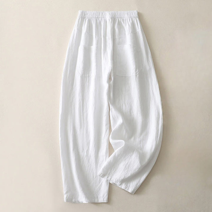 Buddha Stones Summer Daily Solid Color Elastic Waistband Design Women's Wide Leg Cotton Linen Pants With Pockets - White - US8-10，UK/AU12-14，EU40-42 (2XL) - image 12