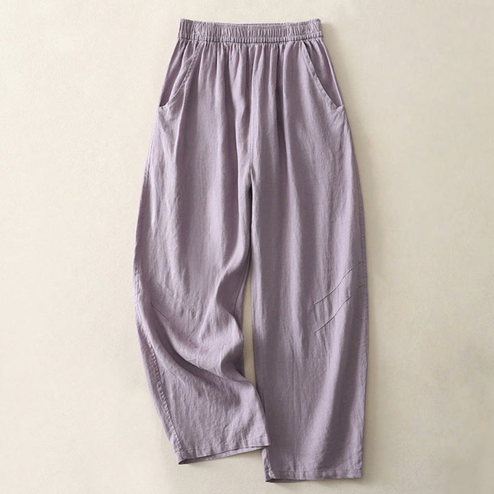 Buddha Stones Summer Daily Solid Color Elastic Waistband Design Women's Wide Leg Pants With Pockets - MediumPurple - US8-10，UK/AU12-14，EU40-42 (2XL) - image 4