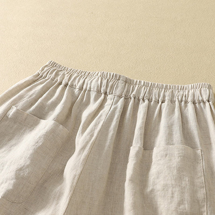 Buddha Stones Casual Retro Drawstring Embroidery Design Women's Cotton Linen 7-8 Length Pants With Pockets - image 5
